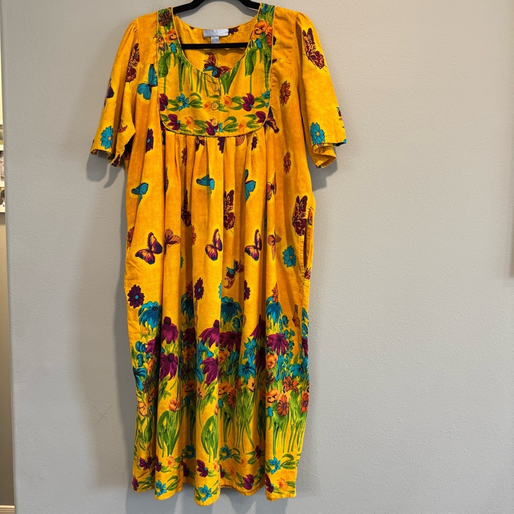 Vibrant Yellow Floral & Butterfly Maxi Dress